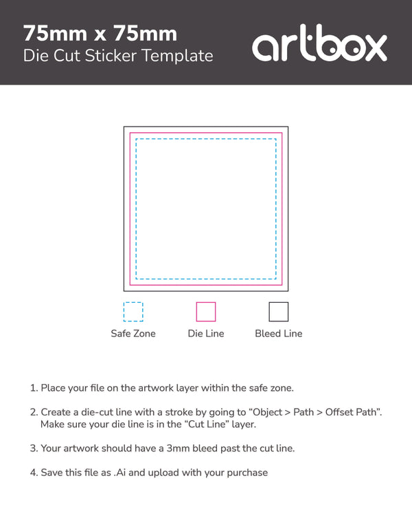 Die Cut Sticker 75mm x 75mm Template