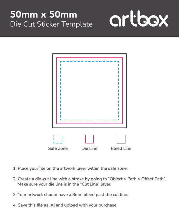 Die Cut Sticker 50mm x 50mm Template
