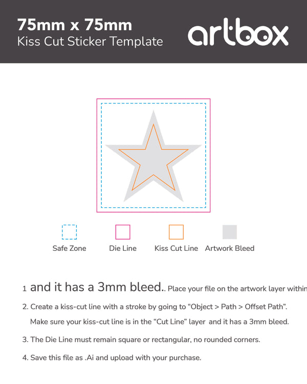 Kiss Cut Sticker 75mm x 75mm Template